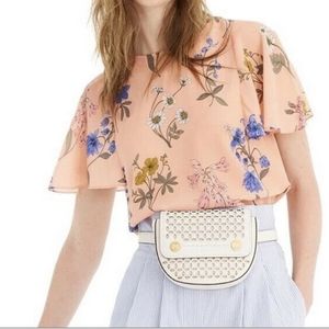 J. Crew Top | Silk Spring Flutter-Sleeve Floral Blouse